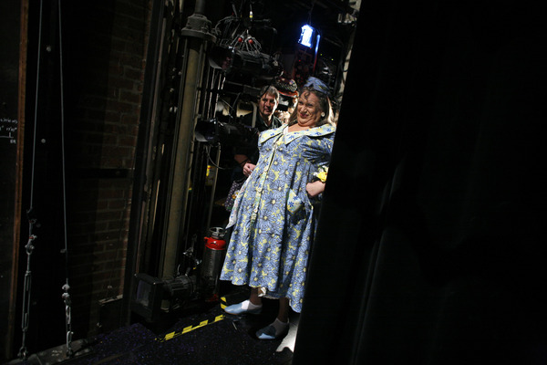 Waiting in the wings, Fierstein smiles as he watches his costars rehearse. : Transforming Harvey : Jason DeCrow Photojournalist