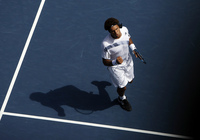 September 2009, Flushing, N.Y. - Jo-Wilfried Tsonga, of France, reacts after winning a point against Finland's Jarkko Nieminen during the second round of the US Open at the USTA Billie Jean King National Tennis Center.