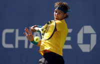 September 2009, Flushing, N.Y. - Spain's Rafael Nadal hits a backhand against Richard Gasquet, of France, during the first round of the US Open at the USTA Billie Jean King National Tennis Center.