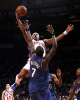 April 2010, New York, N.Y. - New York Knicks #4 J.R. Giddens goes to the basket against Washington Wizards #7 Andray Blatche during an NBA basketball game at Madison Square Garden.
