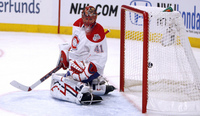 January 2009, New York, N.Y. - Montreal Canadiens goalie Jaroslav Halak watches a shot from New York Rangers right wing Ryan Callahan sail past him to tie the score at 2-2 in the second period during an NHL hockey game at Madison Square Garden.