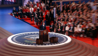 September 2004, New York, N.Y. - Former President George W. Bush addresses delegates on the final night of the Republican National Convention.