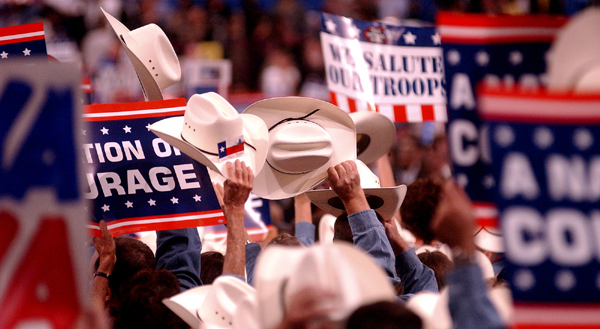 August 30, day one - Members of the Texas delegation wave their signature hats as they cheer for Senator John McCain. : GOP in NYC 2004 : Jason DeCrow Photojournalist