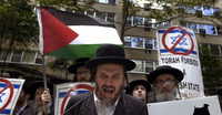 August 2005, NYC - Members of the Jewish anti-Zionist group Neturei Karta International hold a rally against the state of Israel at Dag Hammarskjold Plaza near the United Nations. - © All images copyright Jason DeCrow